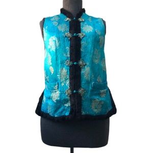 Vintage, Oriental, Turqoise satin, reversible vest